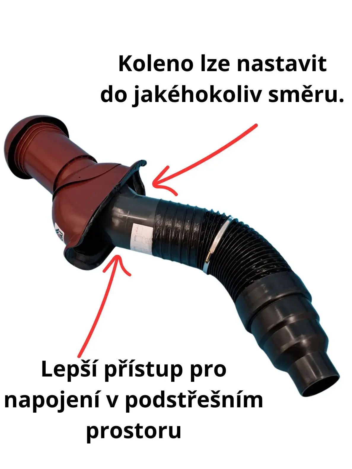 Napojení odvětrávacího komínku na flexi hadici.